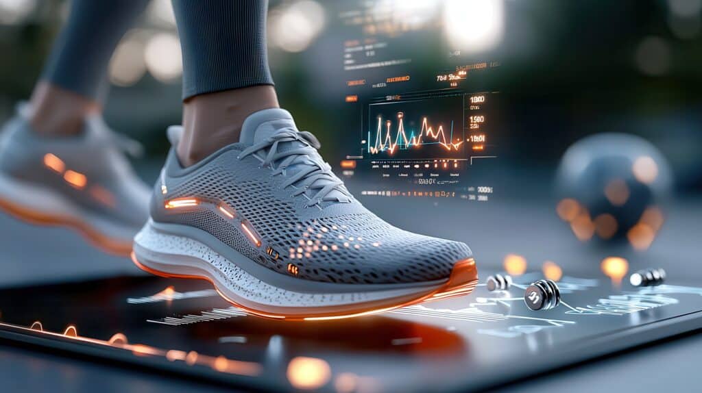 Laufschuh mit digitalem Trackingmodul und vernetztem Transceiver-System Smart-Schuh mit Trainingsdaten-Overlay | Transceiver